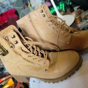 Tan Lace-Up Ankle Boots